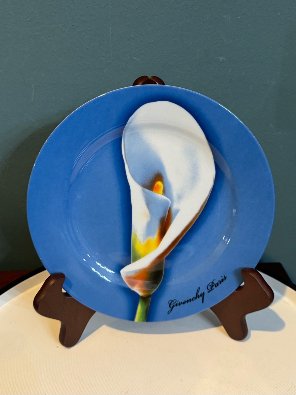 Vintage Givenchy Blue Floral Salad Plate with White Lily 8”